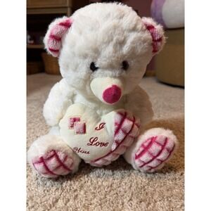 Calplush White Red 10 in Teddy Bear Valentine's Day Heart Plushie